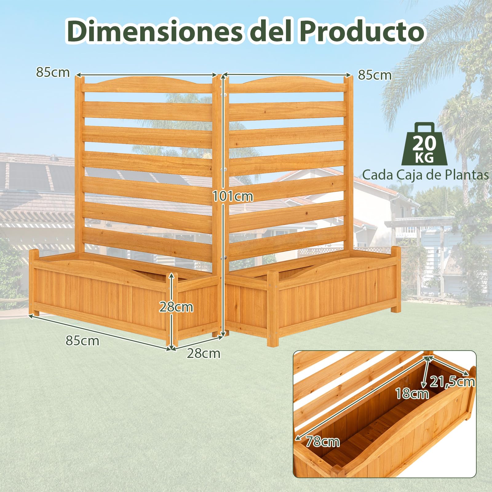 GOPLUS Valla para Aire Acondicionado con Macetero, Pantalla de Privacidad de Madera para Exteriores con Agujeros de Drenaje, sin Necesidad de Excavación, para Equipamiento de Jardín (2 Piezas)