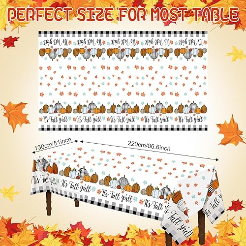 Miniatura 6 de Buryeah 3 manteles de plástico desechables de Acción de Gracias y otoño, mantel de arce a cuadros de calabaza, 51 x 86.6 pulgadas, rectangular, para