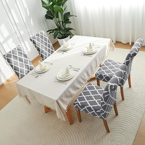 Miniatura 7 de Forcheer - Juego de 6 fundas elásticas para sillas de comedor con estampado elástico, lavable, extraíble, para cocina, hotel, restaurante,