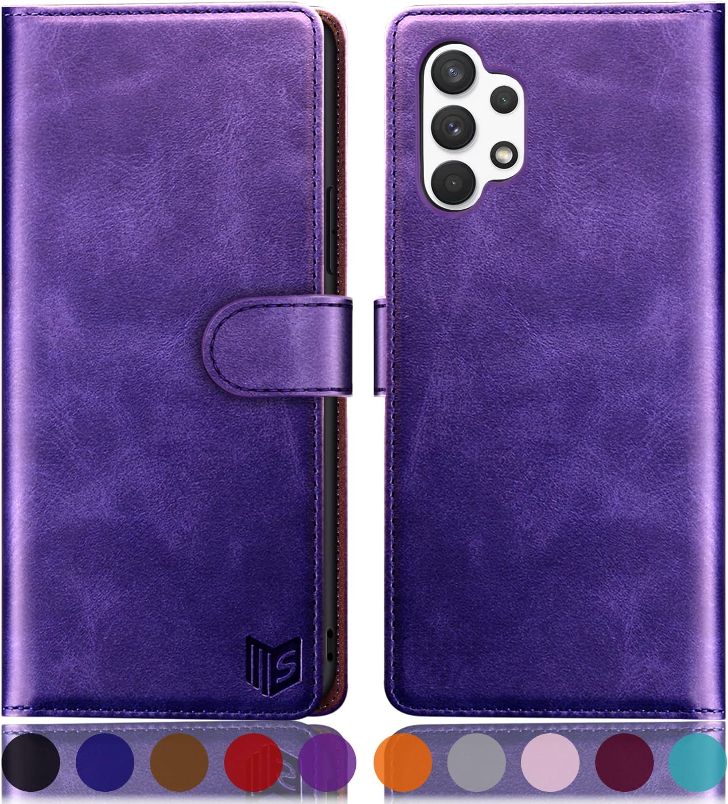 SUANPOT for Samsung Galaxy A32 5G case RFID Blocking Credit Card Holder, Flip Folio Book PU Leather Wallet Phone case Shockproof Cover Women Men for Samsung A32 5G case Purple