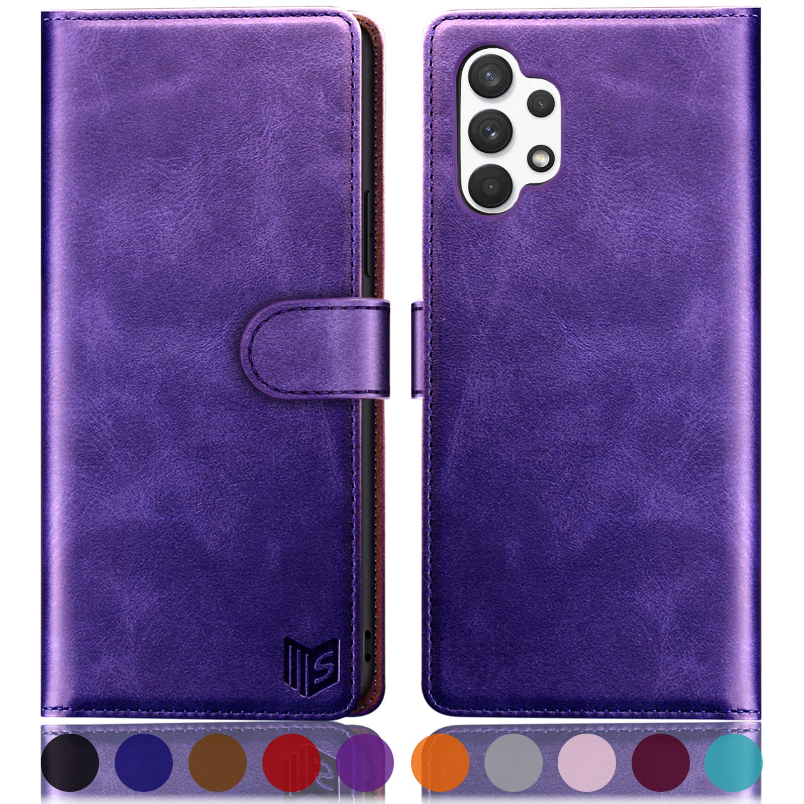 SUANPOT for Samsung Galaxy A32 5G case RFID Blocking Credit Card Holder, Flip Folio Book PU Leather Wallet Phone case Shockproof Cover Women Men for Samsung A32 5G case Purple