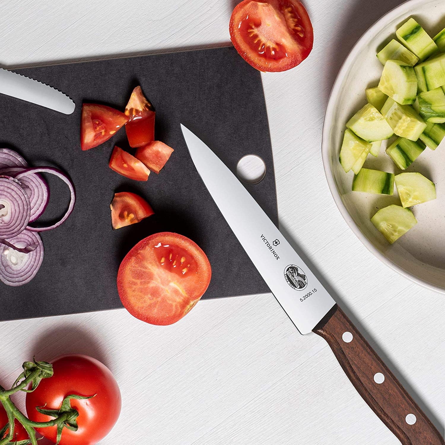 Victorinox, Wood, Profi Tranchier-Set, 2-teilig, gerader Schliff, Extra Scharf, Edler Holzgriff, braun