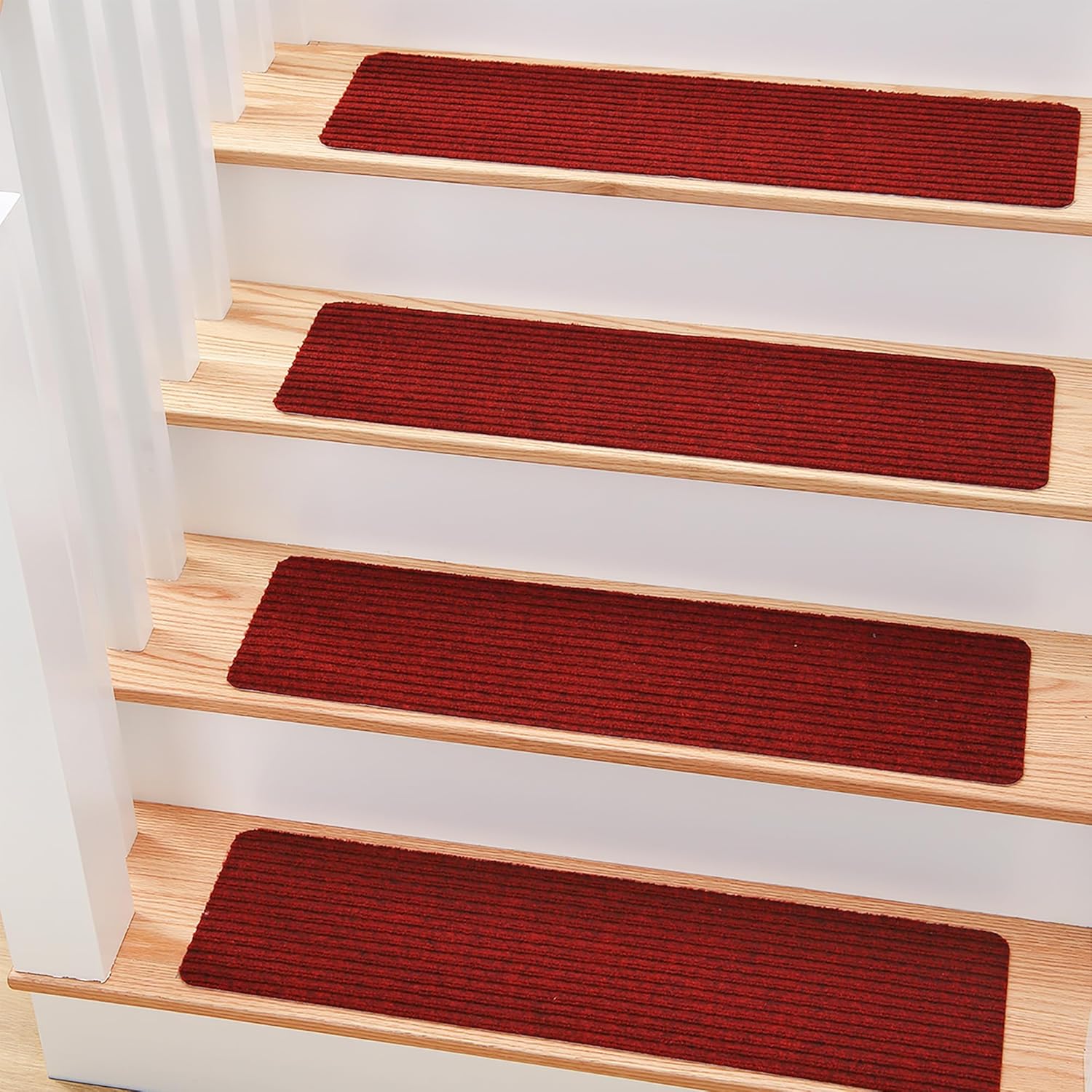 MBIGM 8" X 30" (15 in Pack) Non-Slip Carpet Stair Treads Non-Skid Safety Rug Slip Resistant Indoor Runner for Kids Elders & Pets with Reusable Adhesive - Red - Carpet Pads for Stairs