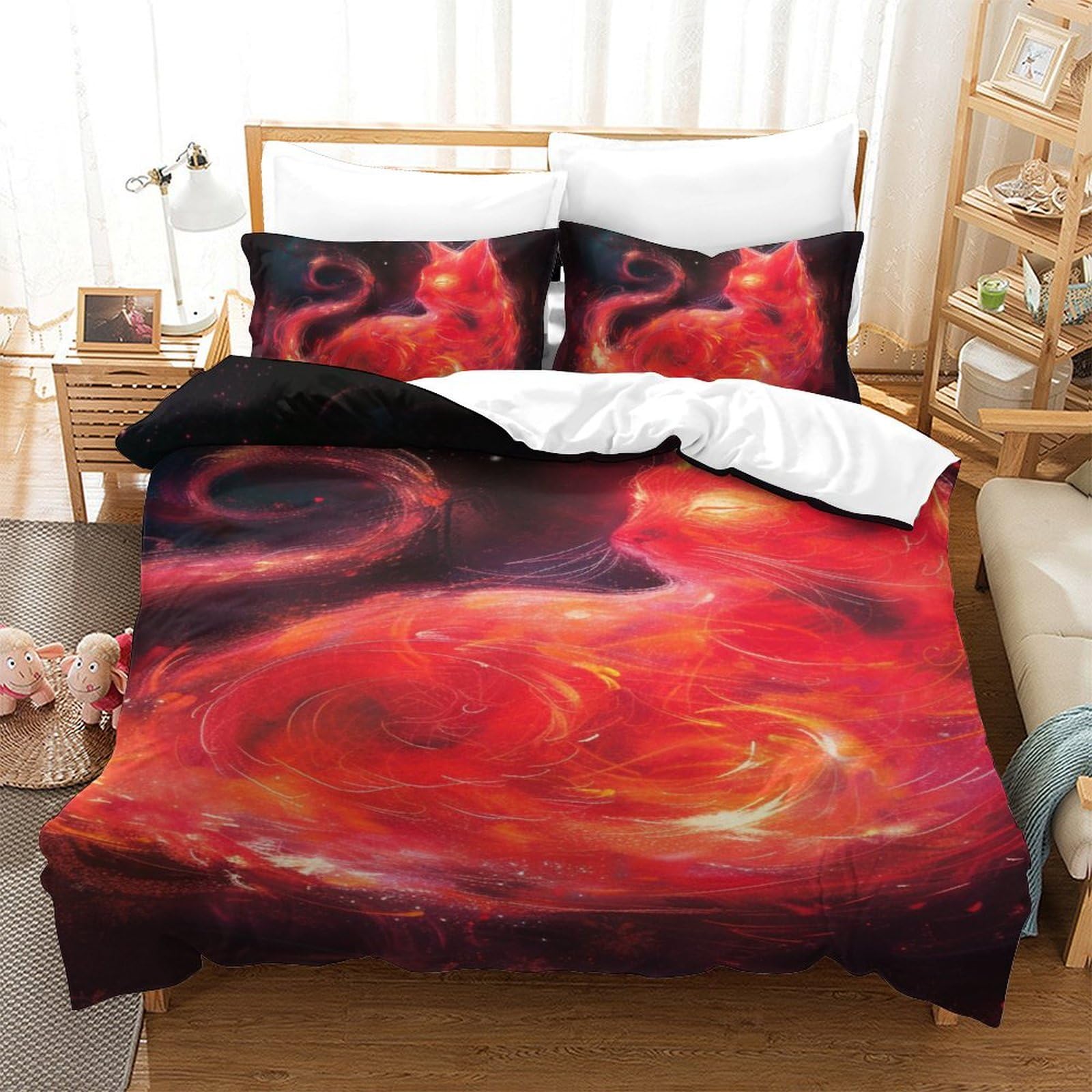 Parure de lit microfibre chat 3D housse de couette enfant 140x200
