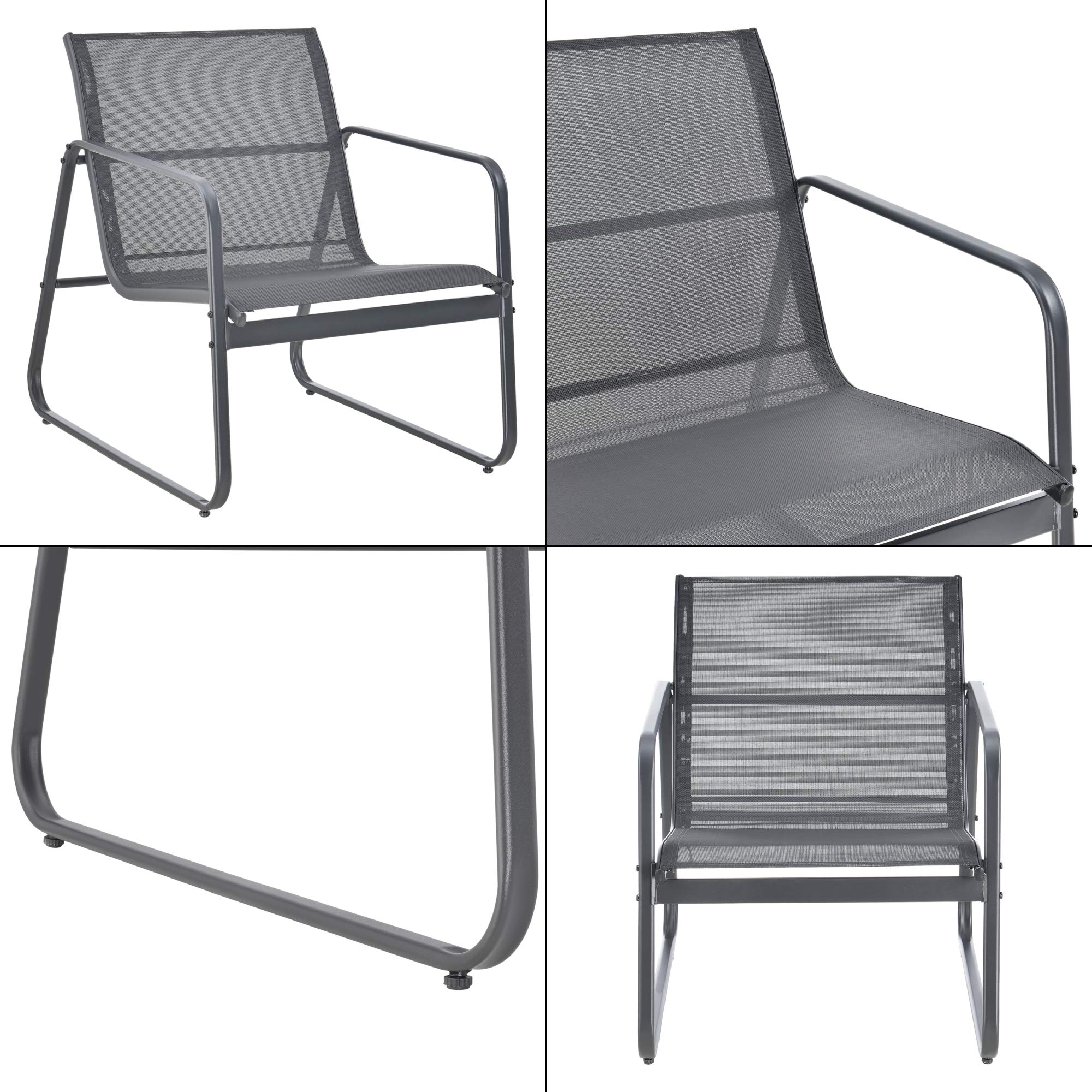 casa.pro Set Salottino per Uso Esterno Mobili da Giardino Terrazza Set Composto di Tavolo con Piano in Vetro, Divano e 2 Sedie Arredo in Textilene - Grigio