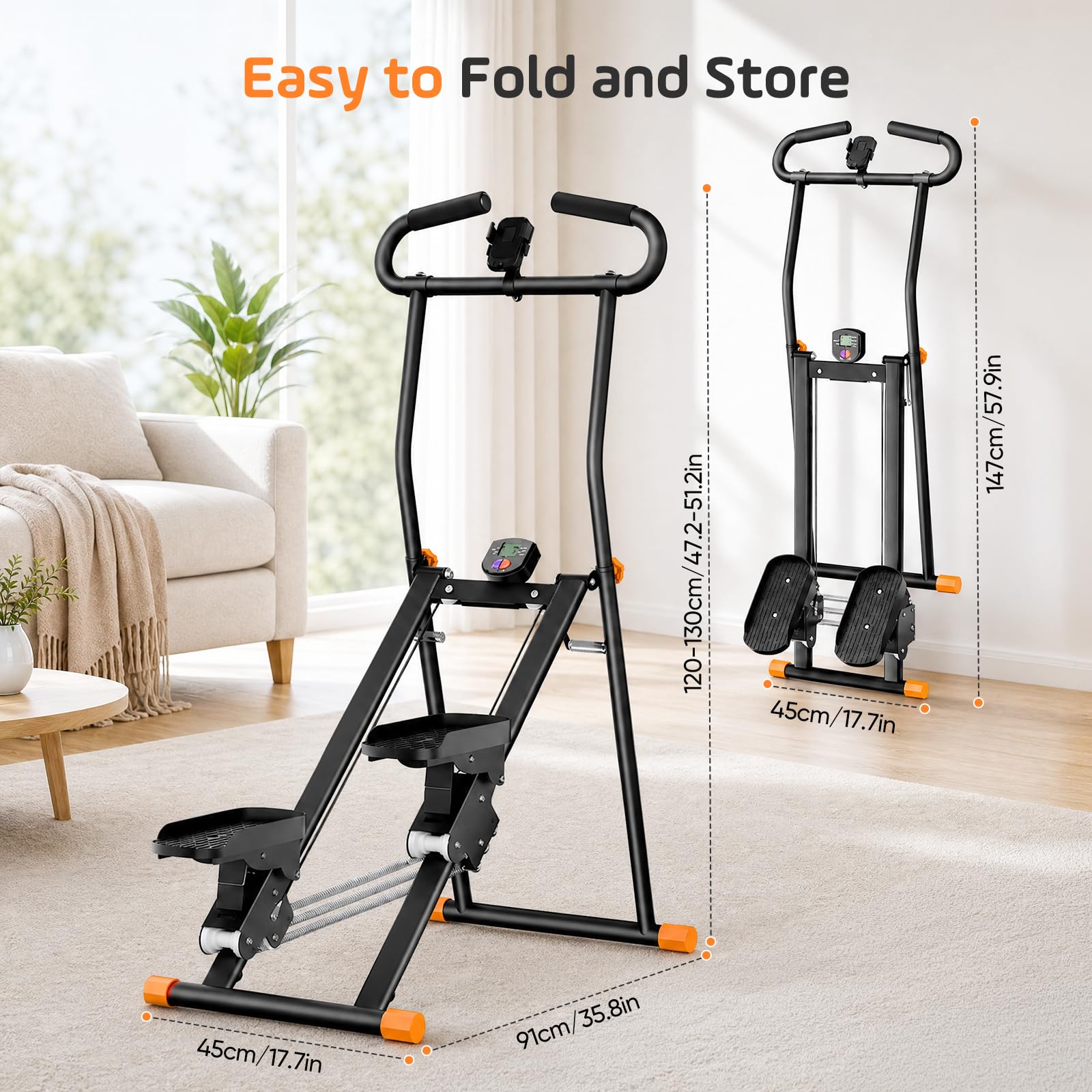 Stepper Home Fitness - Crosstrainer in metallo con LCD, 3 livelli di resistenza | Supporto per telefono, regolabile in altezza, portatile, per fitness, fino a 150 kg, nero