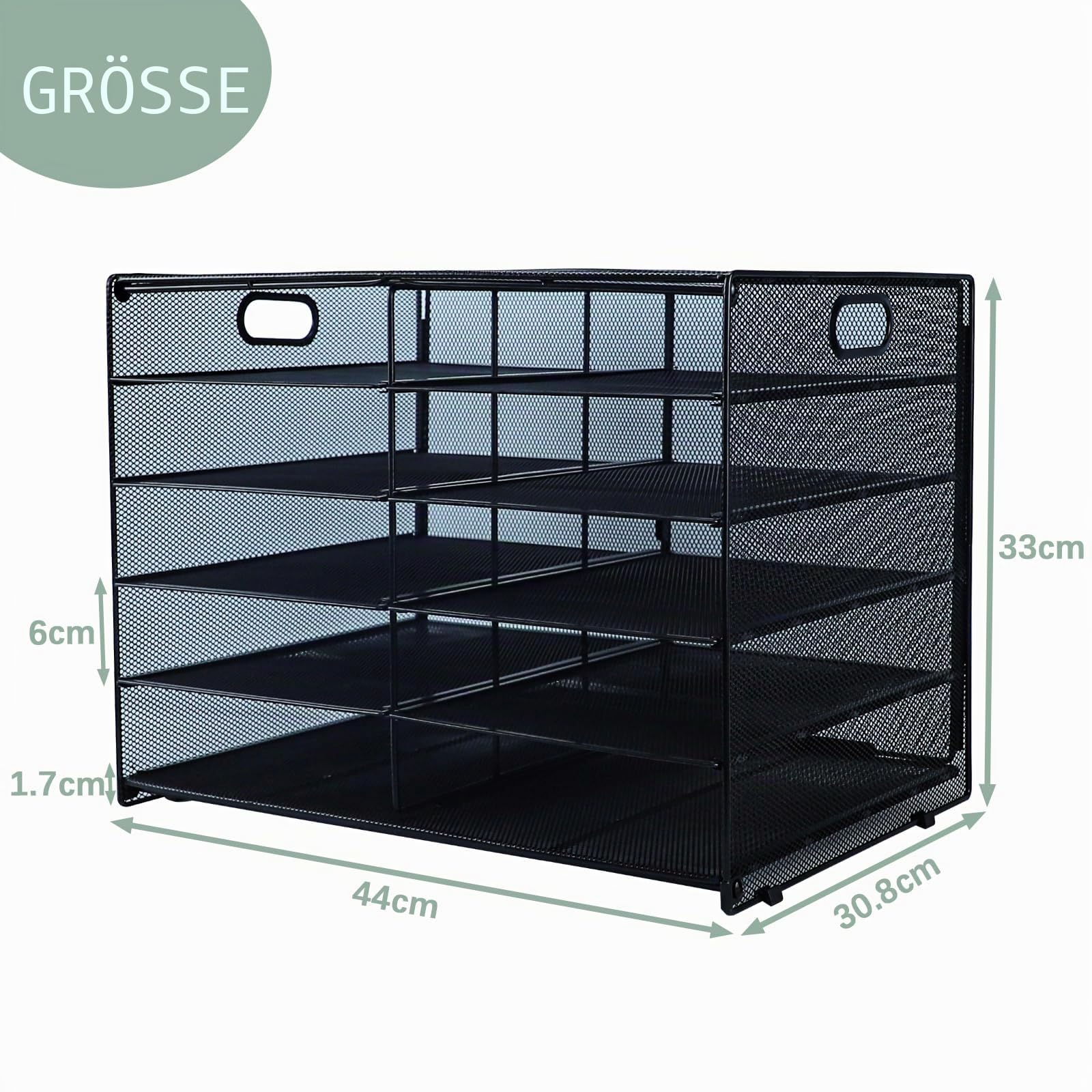 Papier-Briefablage mit Griff, 10 Etagen, Metallgitter, Schreibtisch-Organizer, A4-Papier-Schreibtisch-Ablagen für Heimbüro, Schwarz