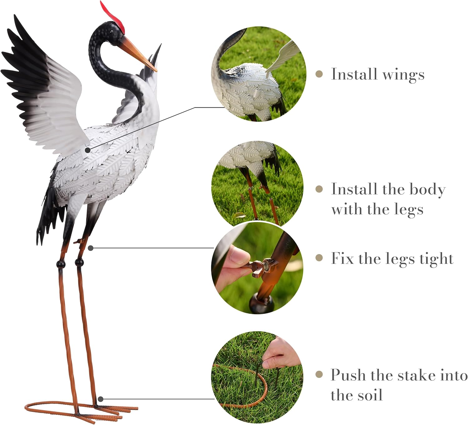 TERESA'S COLLECTIONS Yard Decorations Outdoor Garden Statues, White Metal Crane Yard Art, 33-39" Lawn Ornaments for Backyard,Outside Porch,Patio,Heron Decoy Bird Garden Decor,Set of 2,Gifts for Mom