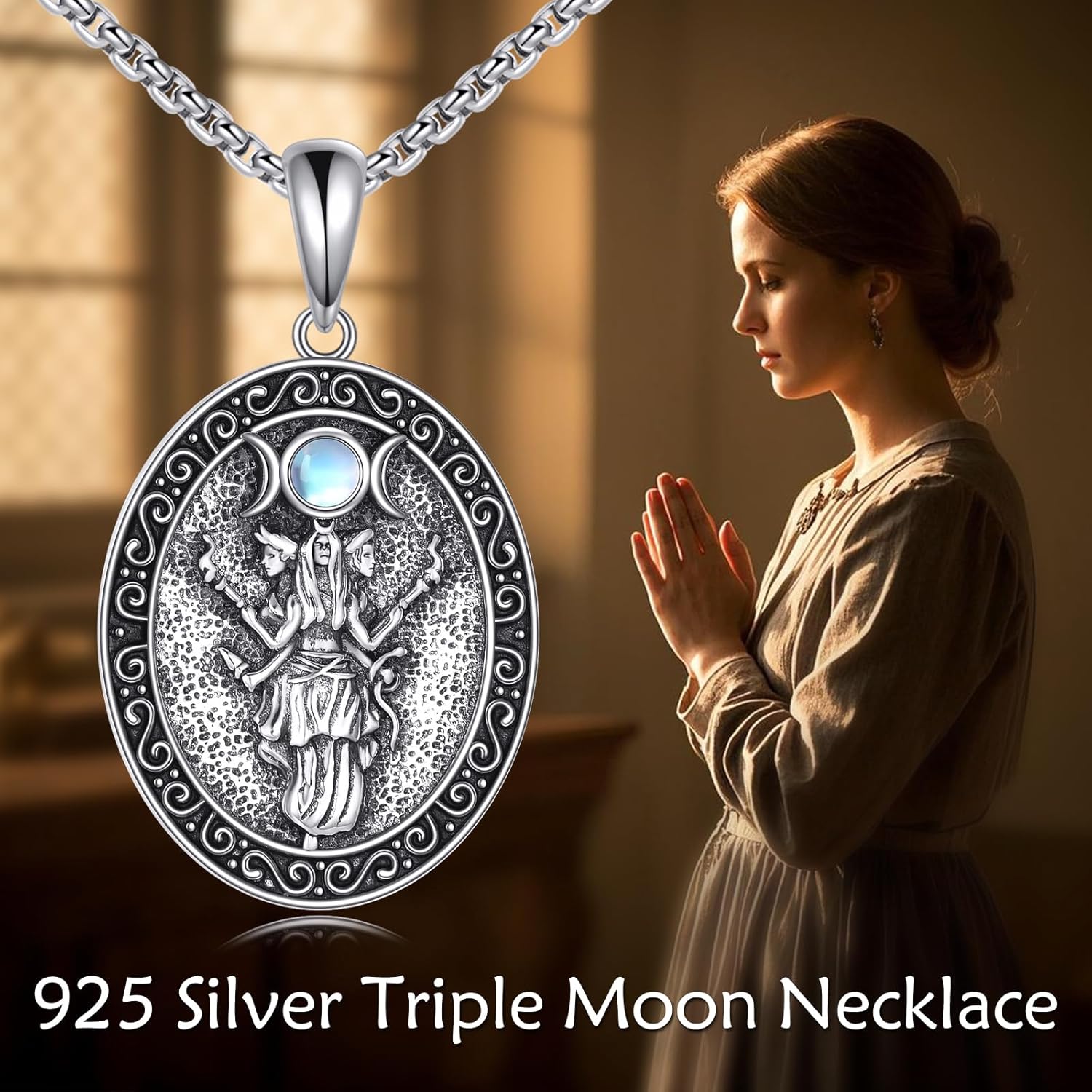 Sterling Silver Witch Necklace Hecate/Triple Moon Necklace Jewelry Gift for Women - Image 5