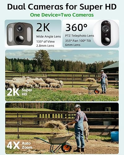 Miniatura 2 de Cámara de seguridad de doble lente celular 4G LTE con energía solar de 6MP inalámbrica para exteriores, batería de 15600mAh, cámara PTZ de 360 con