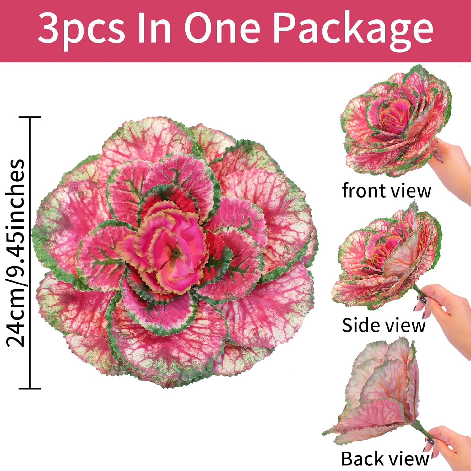 3PCS Artificial Cabbage Plants Outdoor, Faux Ornamental Vegetables Coleus Greenery, UV Resistant Realistic Fake Decorative Plants for Home Kitchen Wedding Porch Patio Yard，Fusica