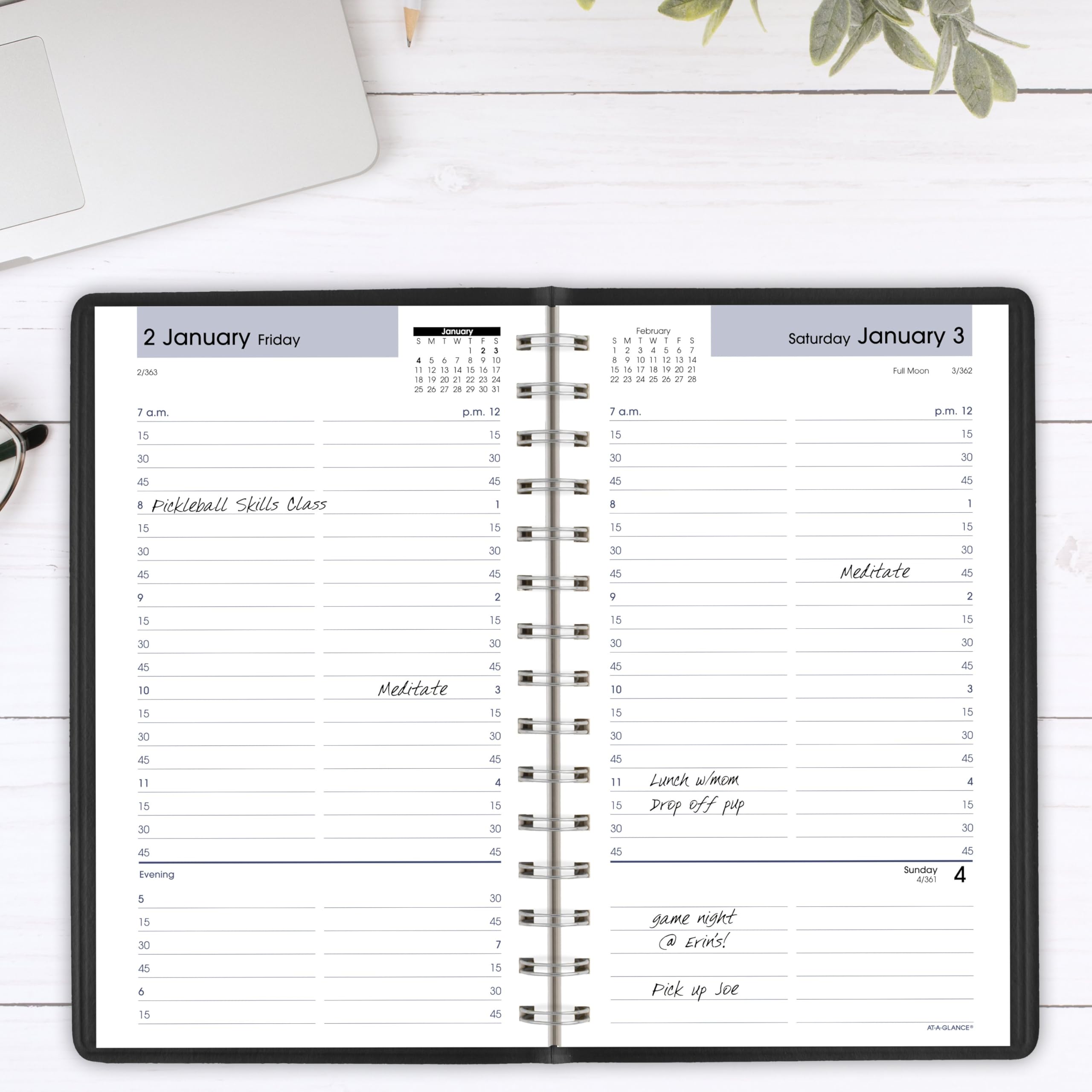 AT-A-GLANCE Agenda giornaliera 2026, 12,7 x 20,3 cm, piccola, trimestre oraria, DayMinder, nero (G1000026)