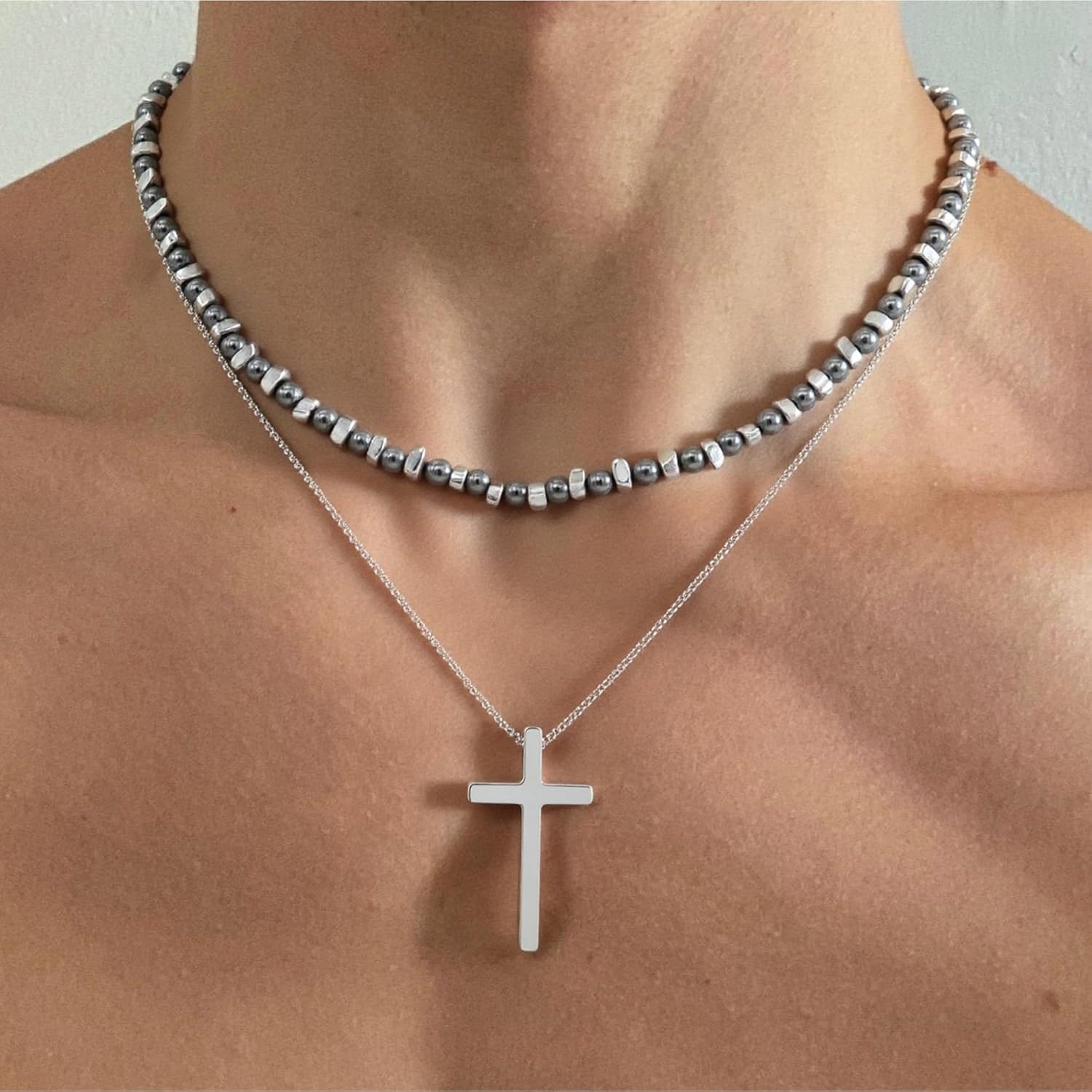 2PS Cross Necklace for Men - Black Obsidian Necklace - 6mm Healing Crystals Beaded Choker Necklace Stainless Steel Cross Pendant Jewelry Gifts for Men - Image 2