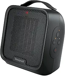 Honeywell Aquecedor de cerâmica UberHeat Plus para salas pequenas, silencioso e compacto, com configurações de calor variáveis e temporizador de desligamento automático, preto, HCE220B