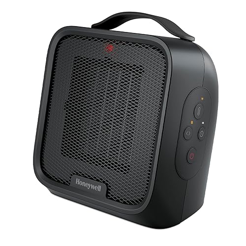 Honeywell UberHeat Plus Ceramic Space Heater for Small Rooms, Quiet, Compact Personal Heater with Variable Heat Settings and Auto-off Timer, Black, HCE220B - Black - Small