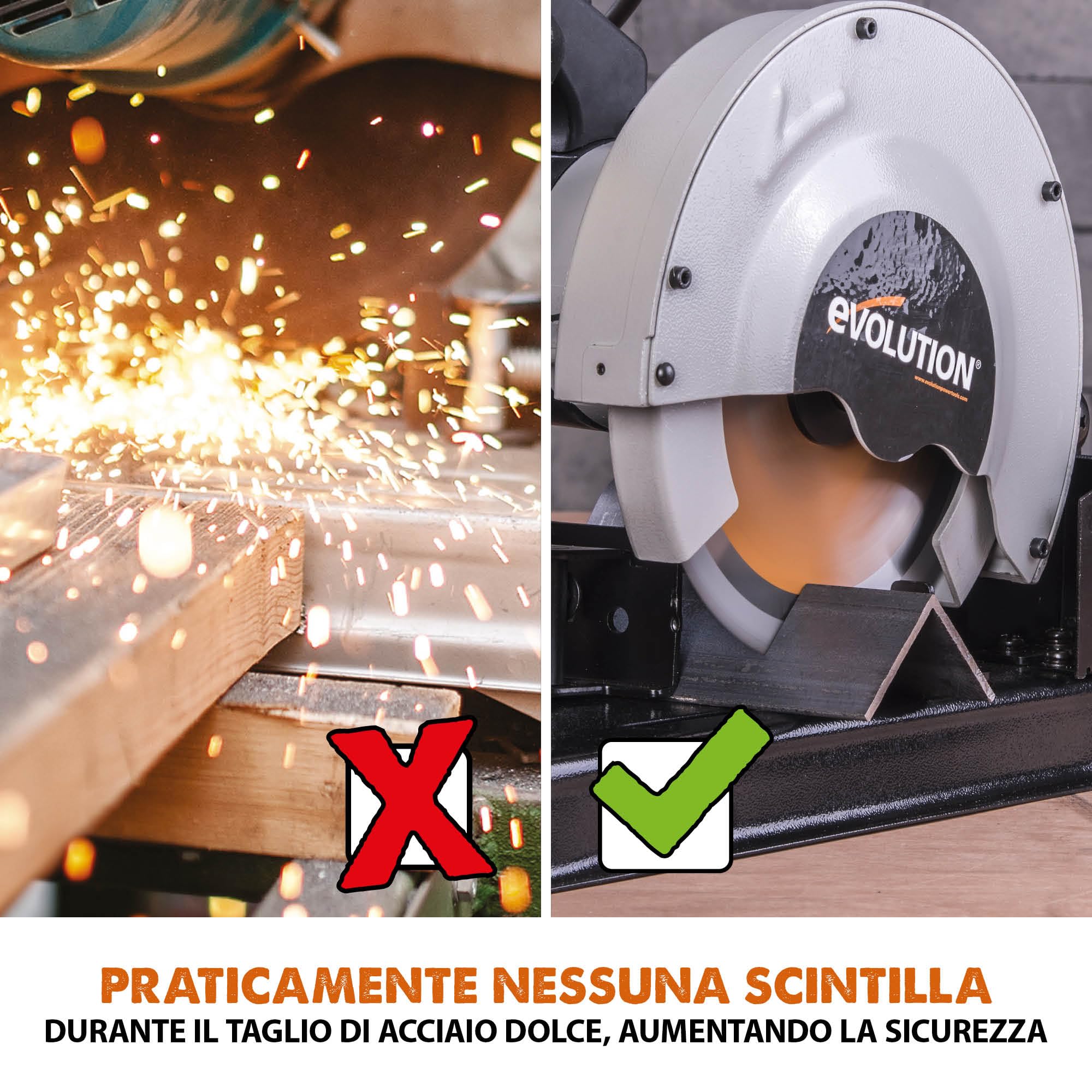 Evolution Power Tools Rage 4 Troncatrice a trazione - Multi-materiale per tagli su legno, metallo, plastica e molto altro, 185 mm, 230 V