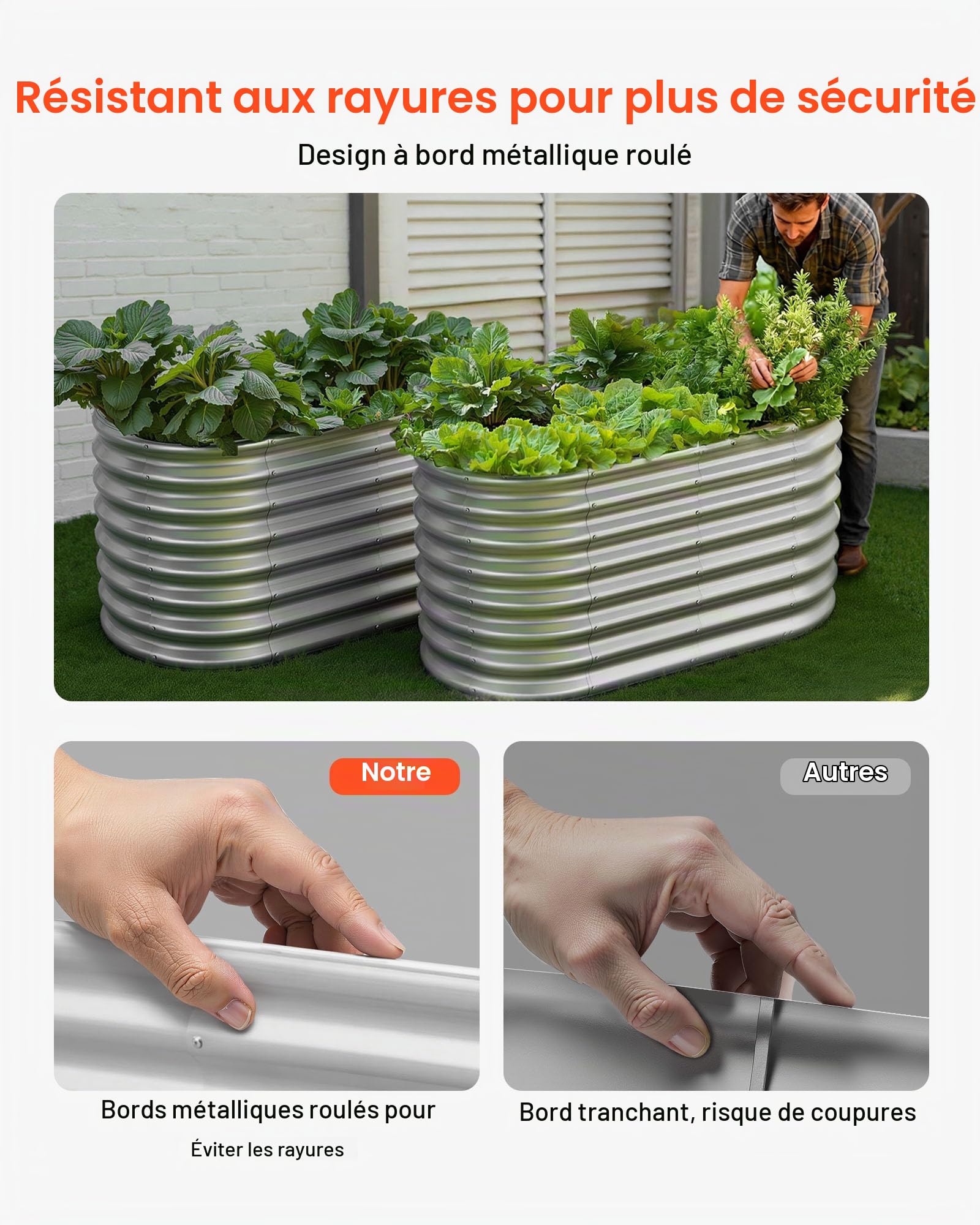 VEVOR Potager Surélevé Métal 120x60x60 cm Carré Potager Surélevé Galvanisé Lit de Jardin Ovale Bac de Jardinage Fond Ouvert pour Culture de Légumes Fleurs Herbes Aromatiques Plantes Grasses, Argenté