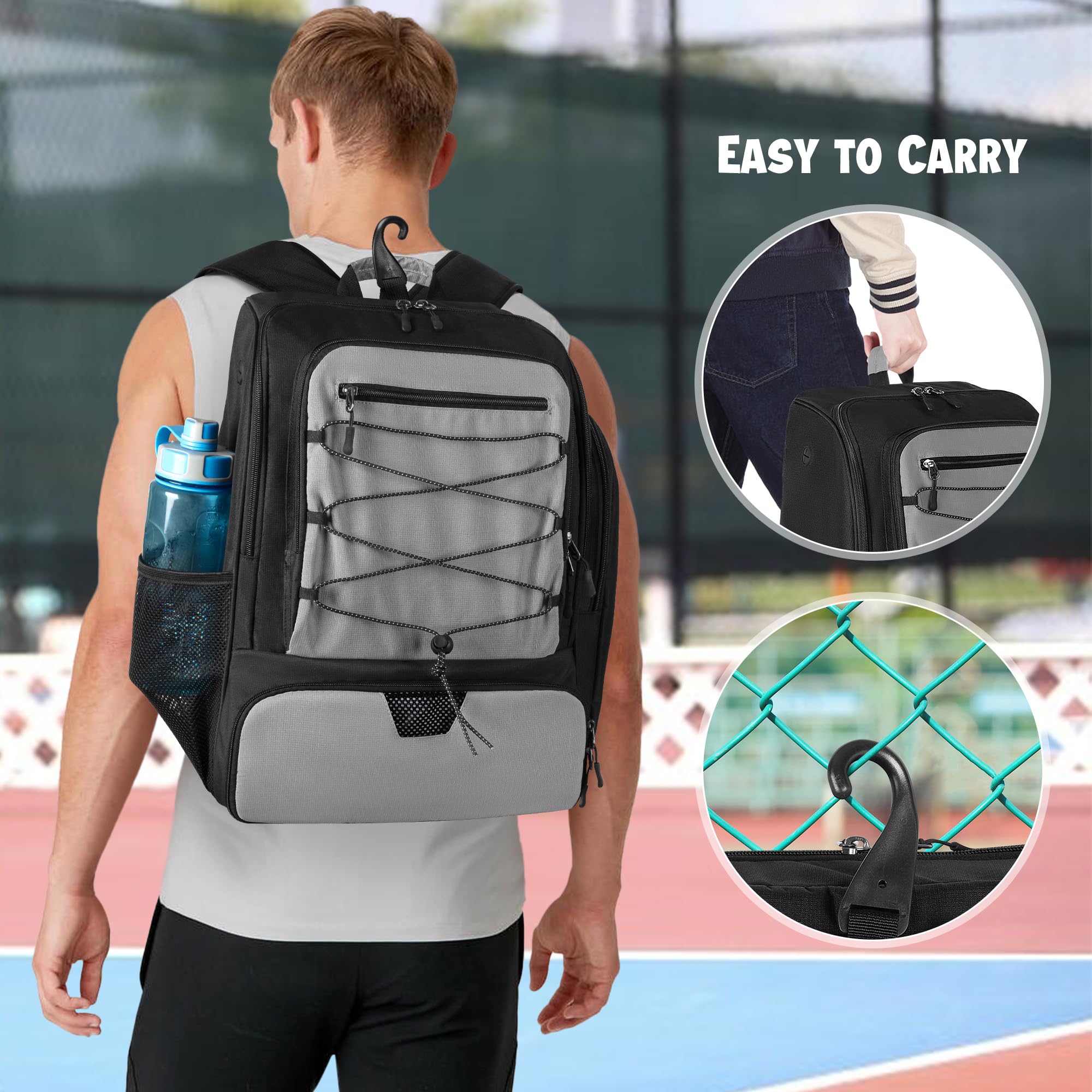 GOBUROS Sac de Pickleball Pour 4 Raquettes Avec Compartiment à Chaussures, Sac à DOS de Pickleball Avec Crochet de Clôture Pour Accessoires de Pickleball