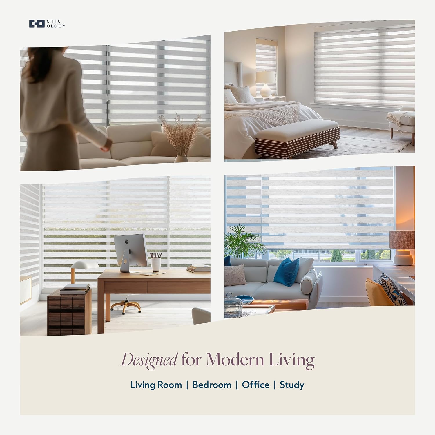CHICOLOGY Zebra Blinds Cordless Window Shades, Dual Layer Light Filtering Roller Shades for Windows, Sheer Privacy Striped Fabric, Easy Install, 35"W x 72"H, Basic Natural
