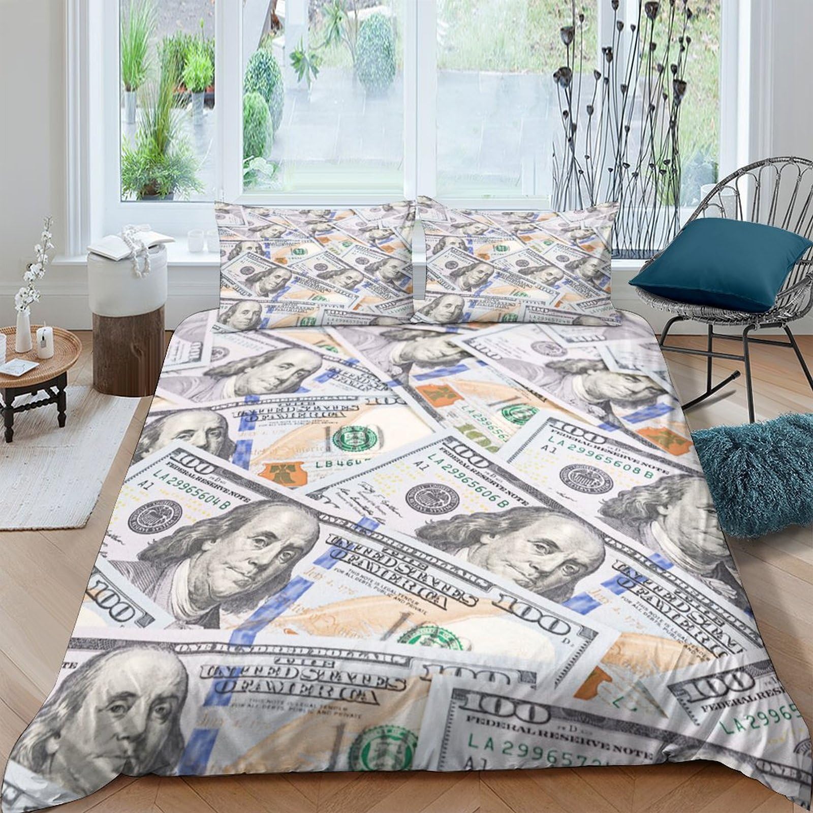 Ctjqhvkz Style-9 3D Printed Money Pattern Fitted Sheet Microfiber Soft Breathable Dollar Bill Bed Cover For Bedroom Guest Room Mattress Protection Single（135X200cm）