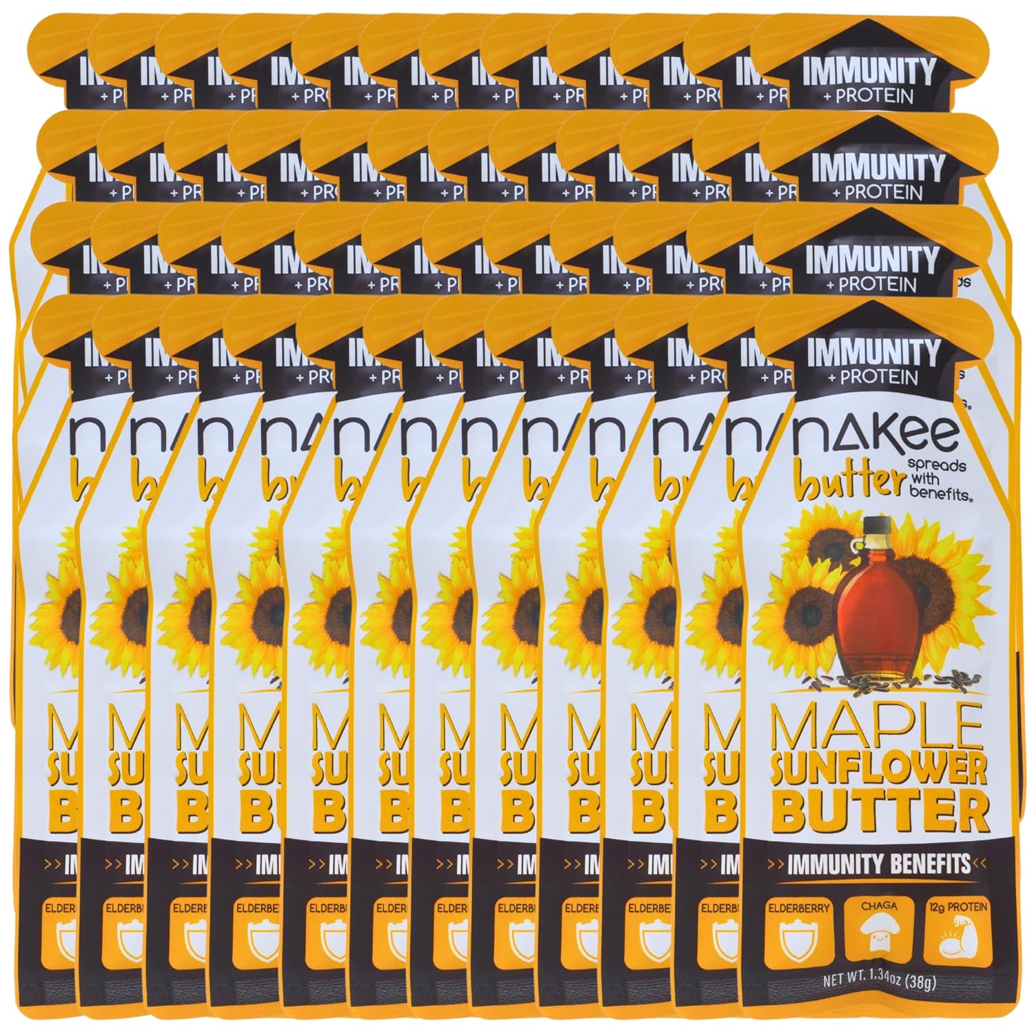 Nakee Butter Immunity Maple Sunflower Seed Butter Starter 24 Packs, Gluten-Free