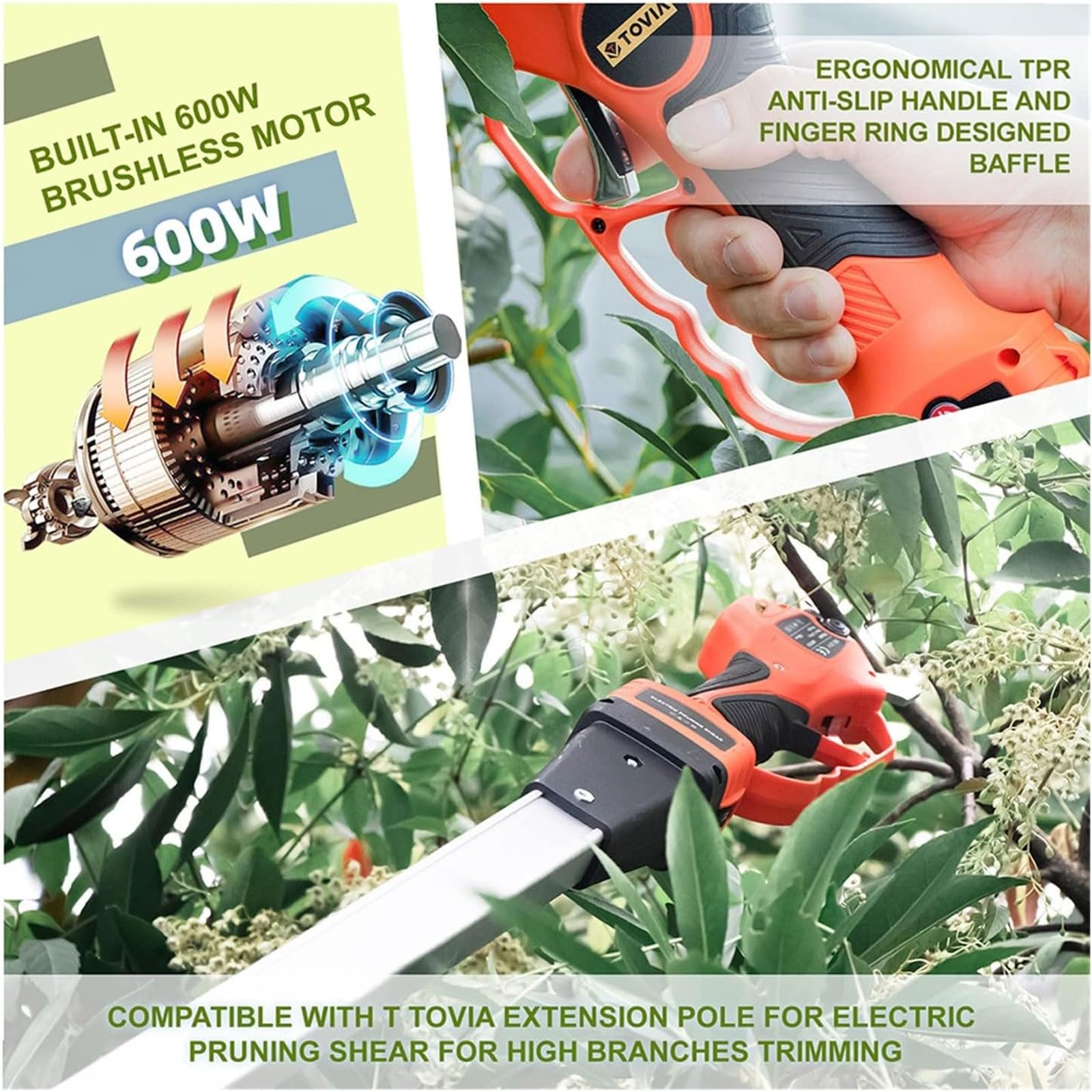 Forbici da potatura elettriche Professionali, Inserti Senza Fili per Giardinaggio, con Doppia Batteria e Lame di Ricambio Extra, attrezzo per potatura Alberi e Giardino.