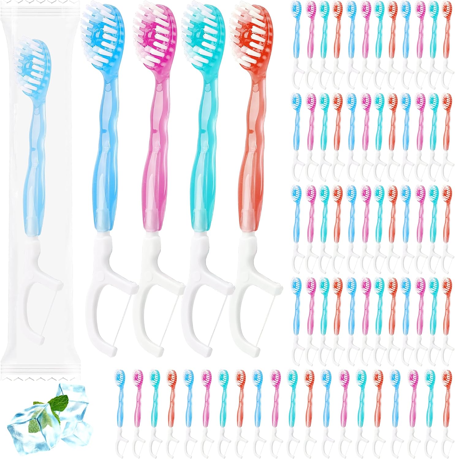 72 Pcs Mini Disposable Toothbrushes Bulk 5-in-1 Individually Wrapped Portable Toothbrushes with Toothpaste Tongue Scraper Floss Pick for Home Travel Hotel Post-Meal Cleaning