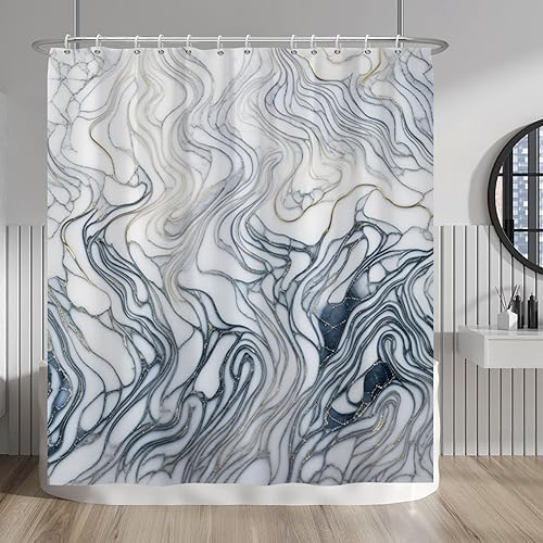 Baocicoo - Cortina de ducha de mármol azul marino y blanco, moderna cortina de ducha bohemia para baño, textura de lujo, decoración de hostal,