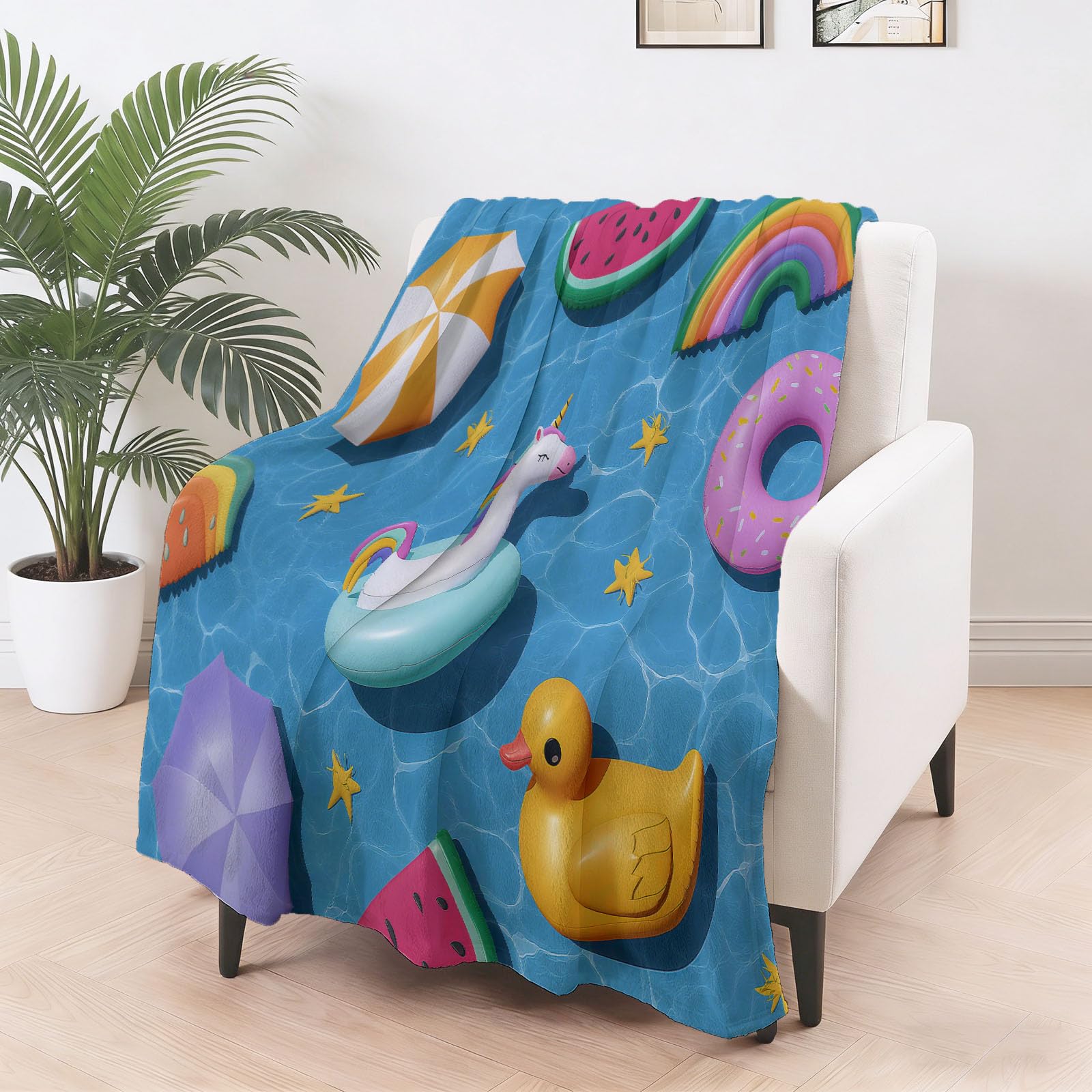 Manta mullida de 180 x 220 cm – azul suave franela reversible para sofá o piscina, con anillo de natación, manta de forro polar extra cálida para camping y oficina