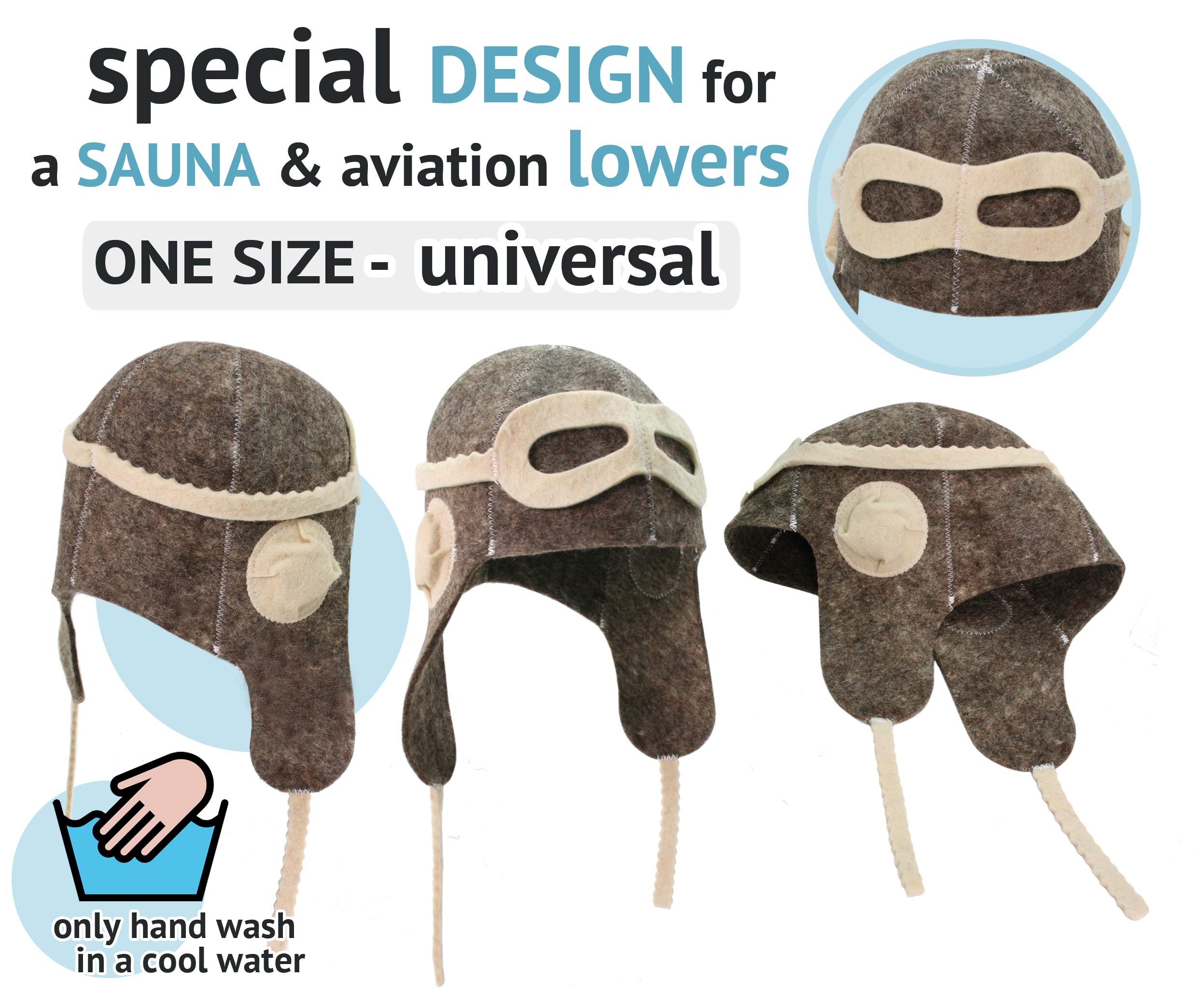PetriStor Sauna Hat Pilot/Flyer/Airman for Man Natural Felt 100% Natural Made in Ukraine (Gray)