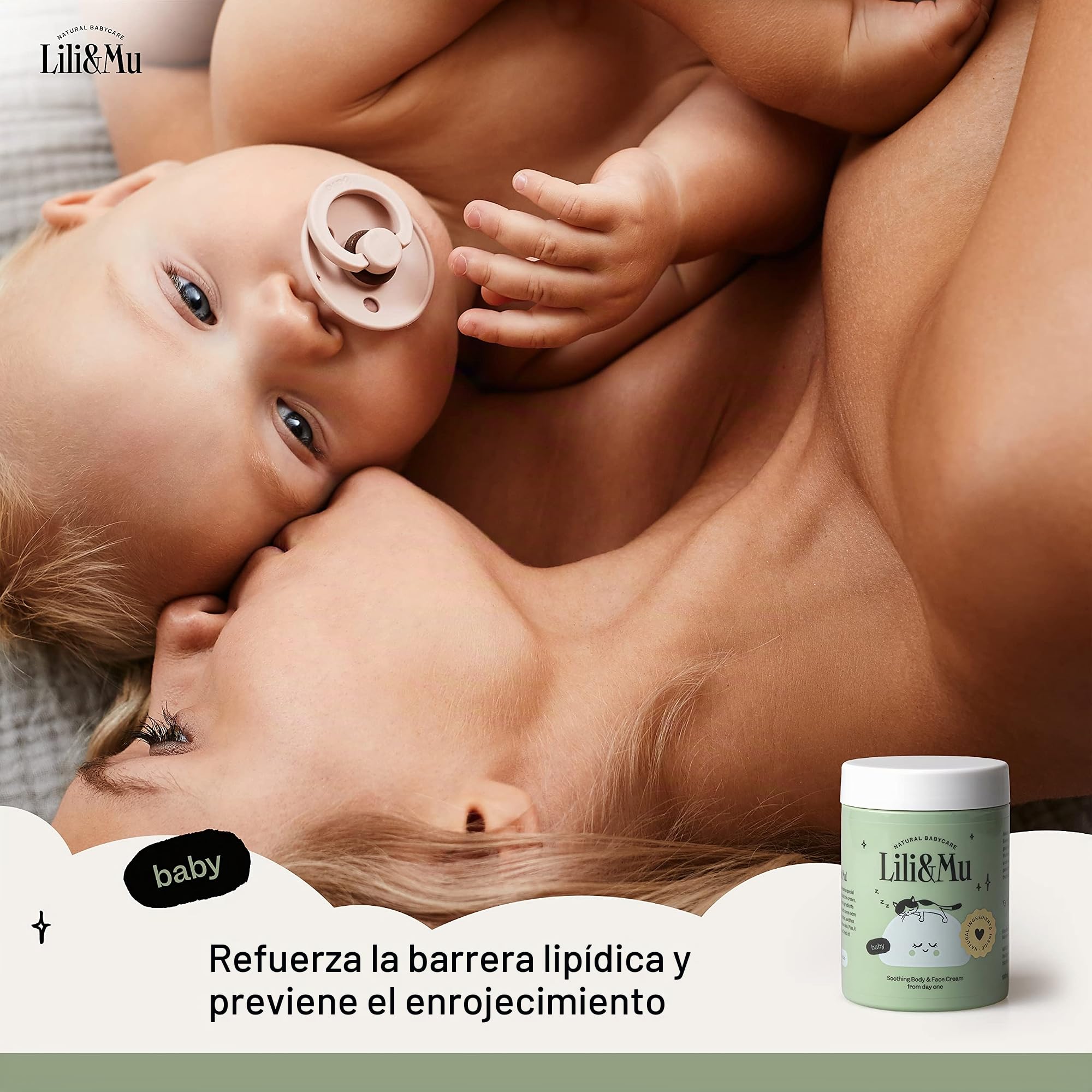 Lili&Mu Crema hidratante facial y corporal, 100 ml, con manteca de karité y extracto de caléndula, para piel sensible y seca del bebé, cosmética natural