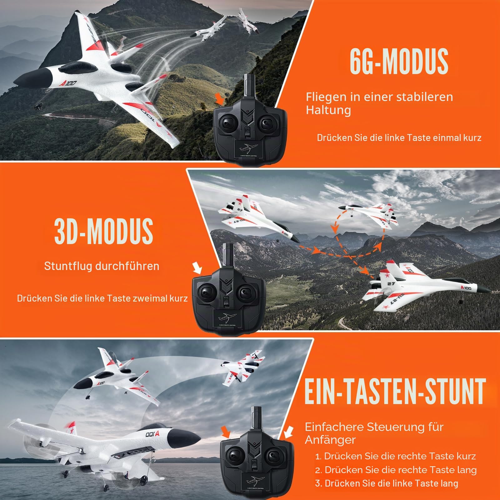 VEVOR RC-Flugzeug, 2,4 GHz 4-Kanal-Fernsteuerungsflugzeug mit 6-Achsen-Gyrostabilisator, Kampfflugzeug-Spielzeug mit 2 Batterien, leicht zu fliegendes RC-Segelflugzeug für Erwachsene, Kinder, Anfänger