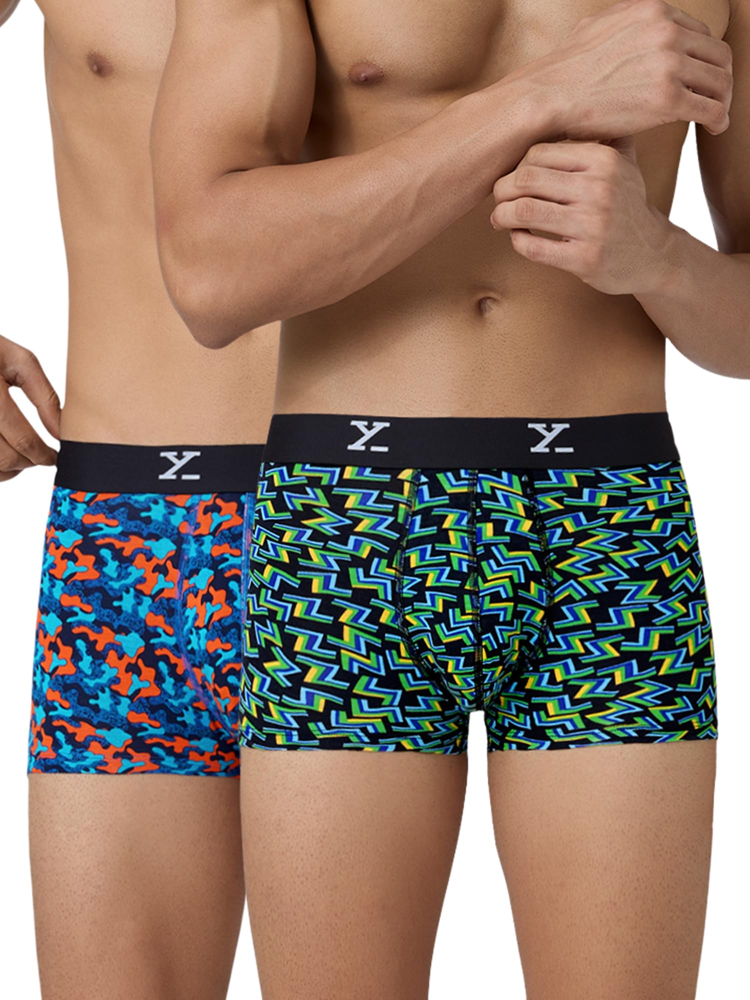 Men's Shuffle Micromodal Regular Fit Printed Antimicrobial Trunks with No Marks Waistband (Pack of 2)