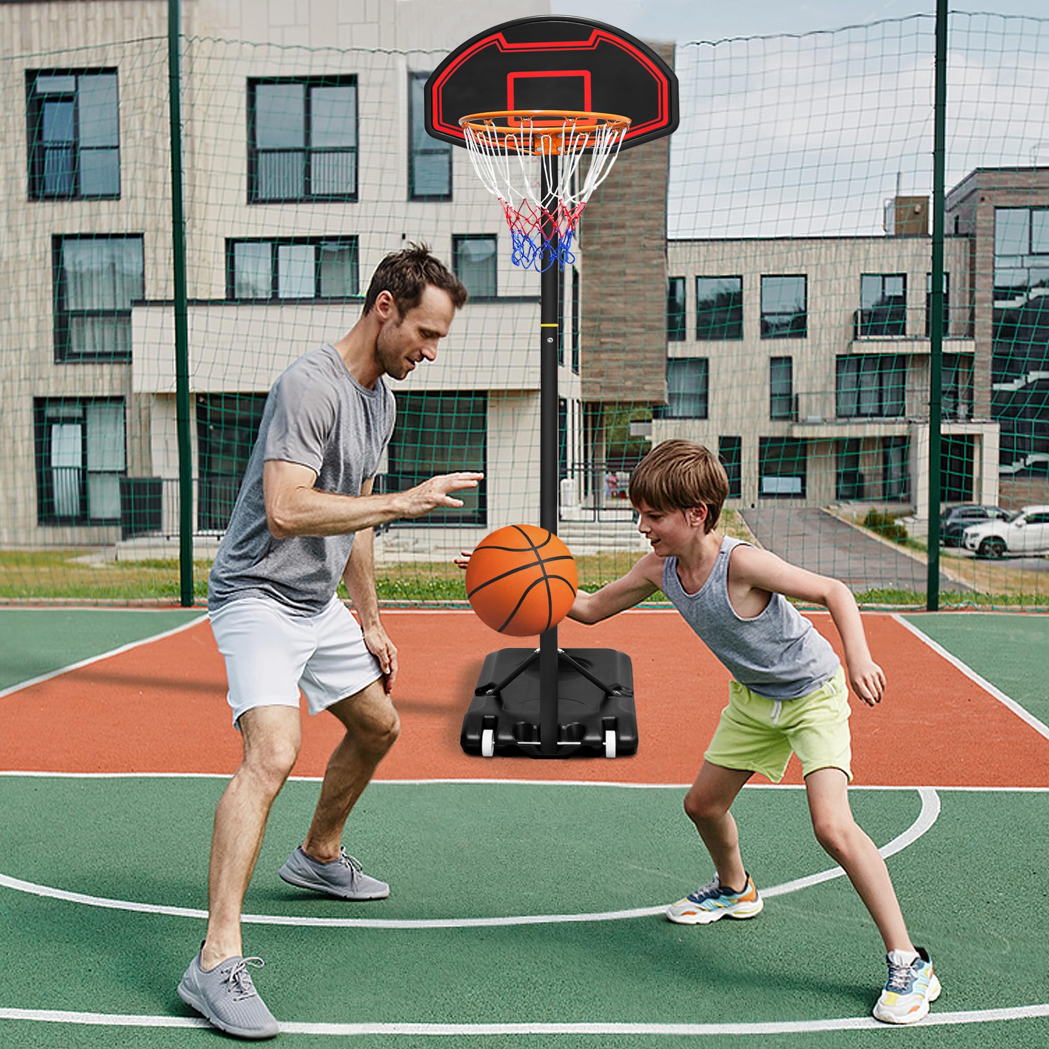 LZQ Basketballkorb Outdoor Kinder mit Rollen und Basketball, Basketballkorb Indoor Höhenverstellbar 156-208cm, Basketball Korb Standfuß mit Wasser oder Sand, Basketballständer Basketballanlage