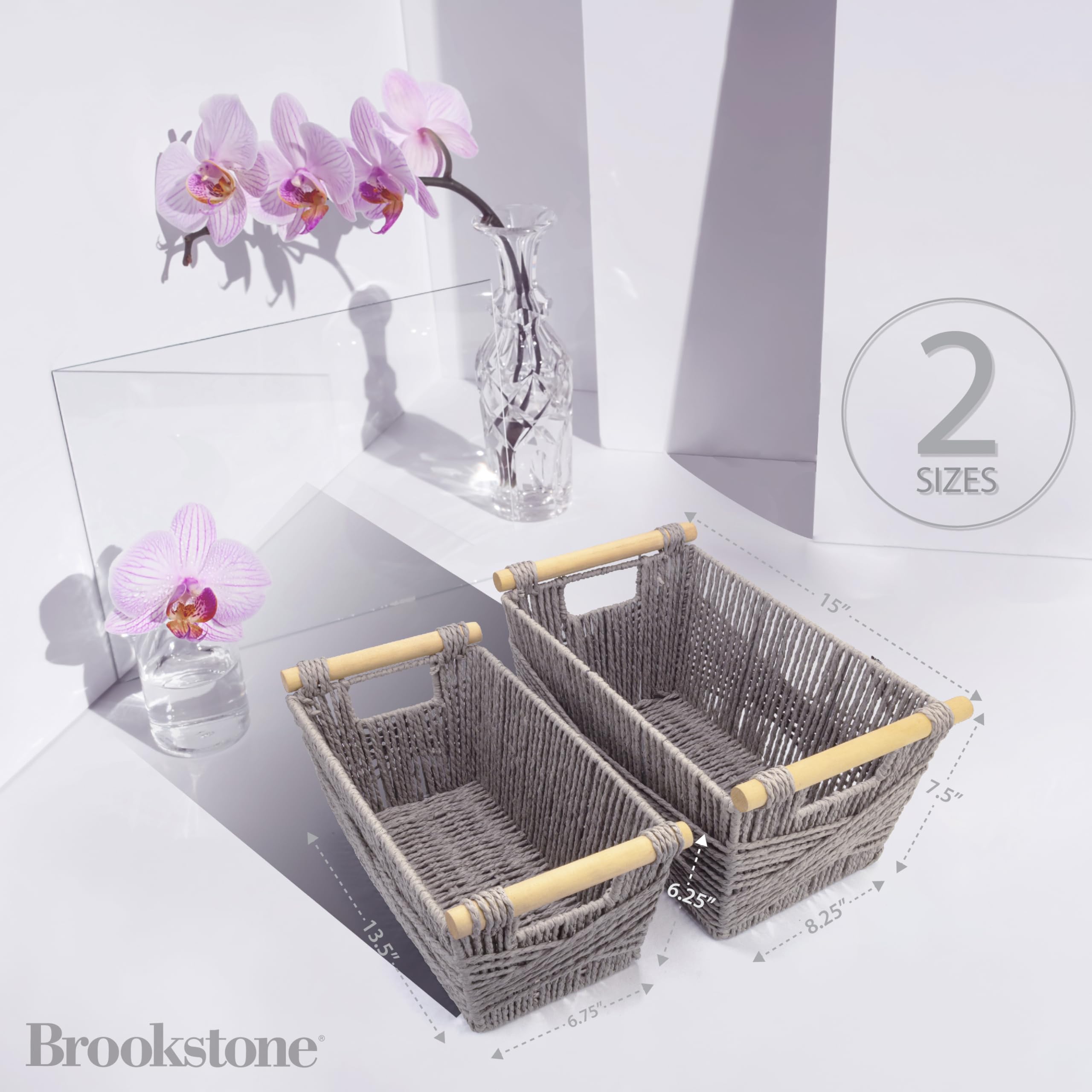 BROOKSTONE [Juego de 2 unidades] Cesta de almacenamiento de mimbre, organizador bohemio y contenedor de almacenamiento, contenedor decorativo, sobre la reserva de papel higiénico, adecuado para