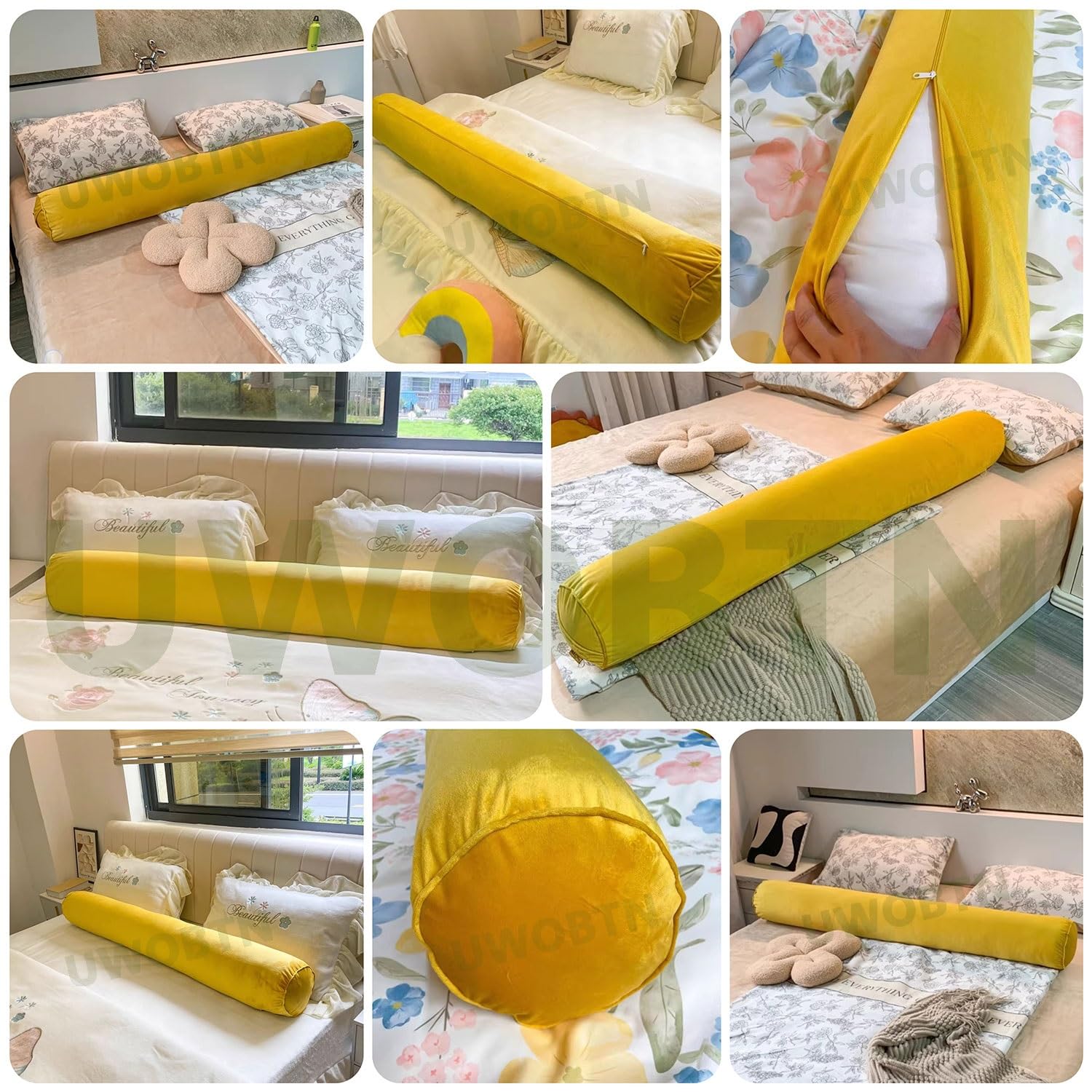 Cojín Cilíndrico Larga Terciopelo 100/120/150cm Ergonómica Almohada Cervical Redonda Suave Grande Almohada Rollo con Funda Extraíble para Lumbar/Cuello/Espalda/Cabeza Apoyo(A4,150x20cm/59x8in)