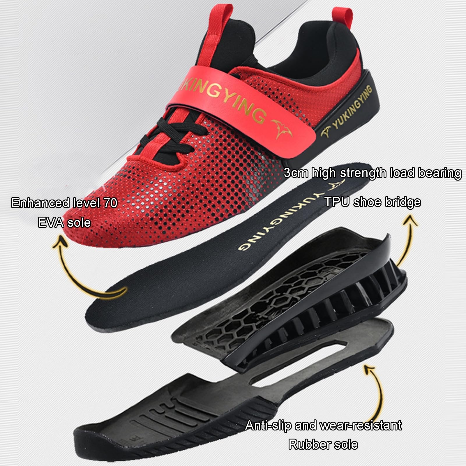 NGARY Chaussures d'haltérophilie Homme Femmes Haltérophilie Squat Chaussures Cross Trainer antidérapantes et Respirantes Chaussures de Gymnastique