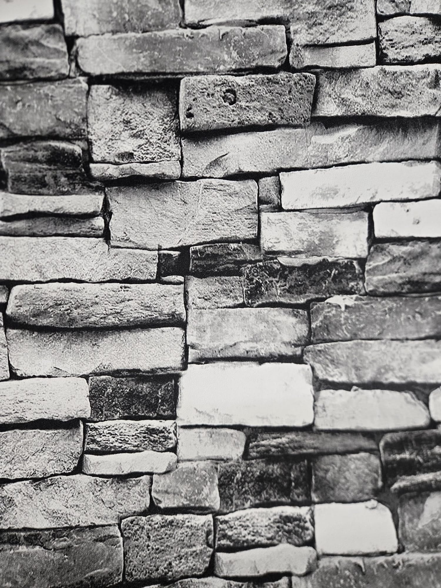 WPE® Cornish Stone Brick Smooth Vinyl Wallpaper – Rustic Charcoal White & Grey Faux Brick Wall Covering, Paste The Wall, Washable, 9.5m x 53cm Roll – 571502