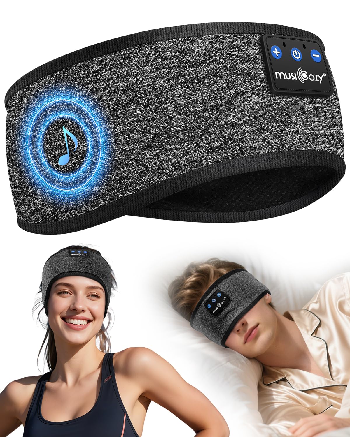 MUSICOZY Schlafkopfhörer Bluetooth, Schlaf Kopfhörer Seitenschläfer Kabellos Sport Kopfhörer Stirnband 16+STD für Yoga/Training/Reisen/Schlaflosigkeit,Tech Gadgets für Männer/Frauen