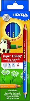 LYRA Super Ferby Duo Bi-Colour Wooden Chunky Colouring Pencils, 6 Assorted Colours, Ideal for Children and Schools