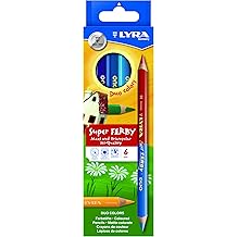 LYRA Super Ferby Duo Bi-Colour Wooden Chunky Colouring Pencils, 6 Assorted Colours, Ideal for Children and Schools