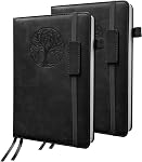 Notebook Journal 2 Pack, A5 Leather Notebooks for Work, School, 100GSM College Ruled Journals Lined Pages, VALIDASS 256 Pages Meeting Hardcover Notebook for Women,Men(Black_Brown)