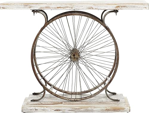 Miniatura 9 de Deco 79 Mesa consola de madera con listones anchos para bicicleta con marco de doble rueda y base escalonada, 38 x 14 x 28 pulgadas, color blanco