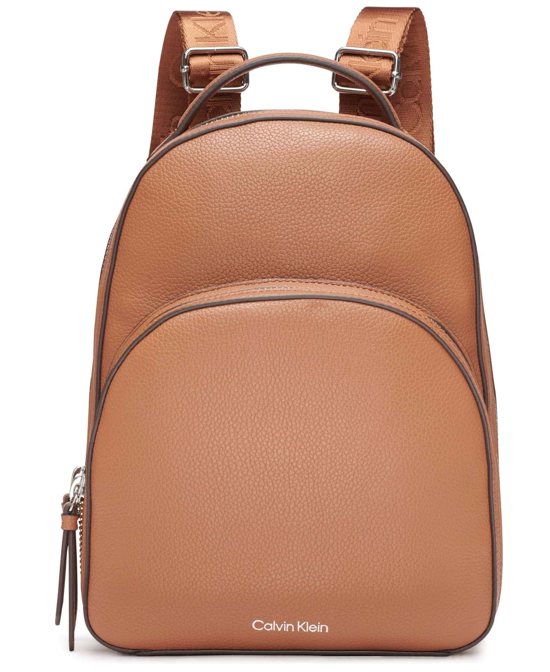Calvin KleinWomen's Estelle Novelty Backpack, Caramel, OS Women's, 1 Slip Pocket, 2 Zip Pockets, 2 Exterior Pockets, Outer Zipper, Adjustable Straps, Everyday
