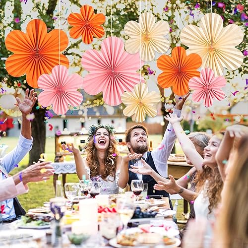 Miniatura 4 de SUNBEAUTY Decoración de flores de papel para abanicos de papel de pared, decoración de aula, decoración de fondo floral, abanicos de papel para