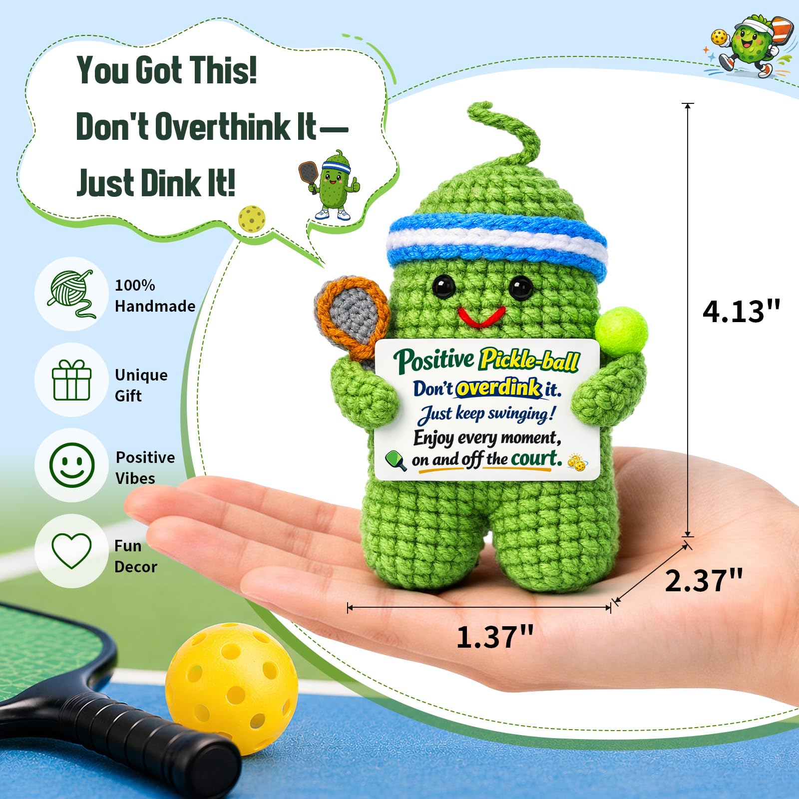 Pickleball Gifts for Women Men - Funny Crochet Pickle Ball Accessories Gift Inspirational Positive Support Stress Relief Cheer for Friend Coworker College Student Fathers Day Birthday
