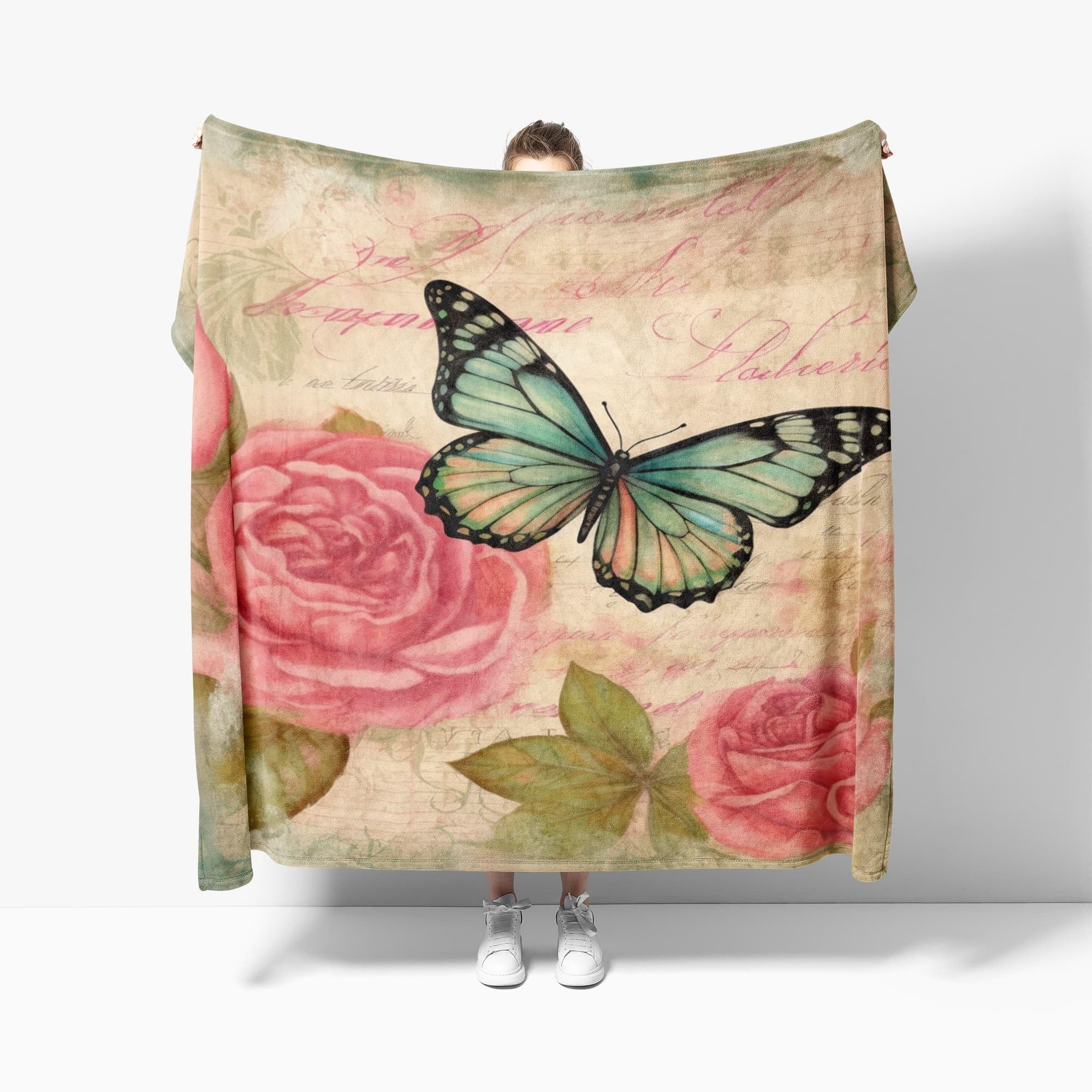 Kuscheldecke Flauschig - Wolldecke & Fleecedecke Flanell Sofadecke Romantische Schmetterlinge Und Blumen Weiche Warme Sherpa Decke 150x200cm Rosa für Zimmer Deko, Couch Und Bett Plüsch Blanket