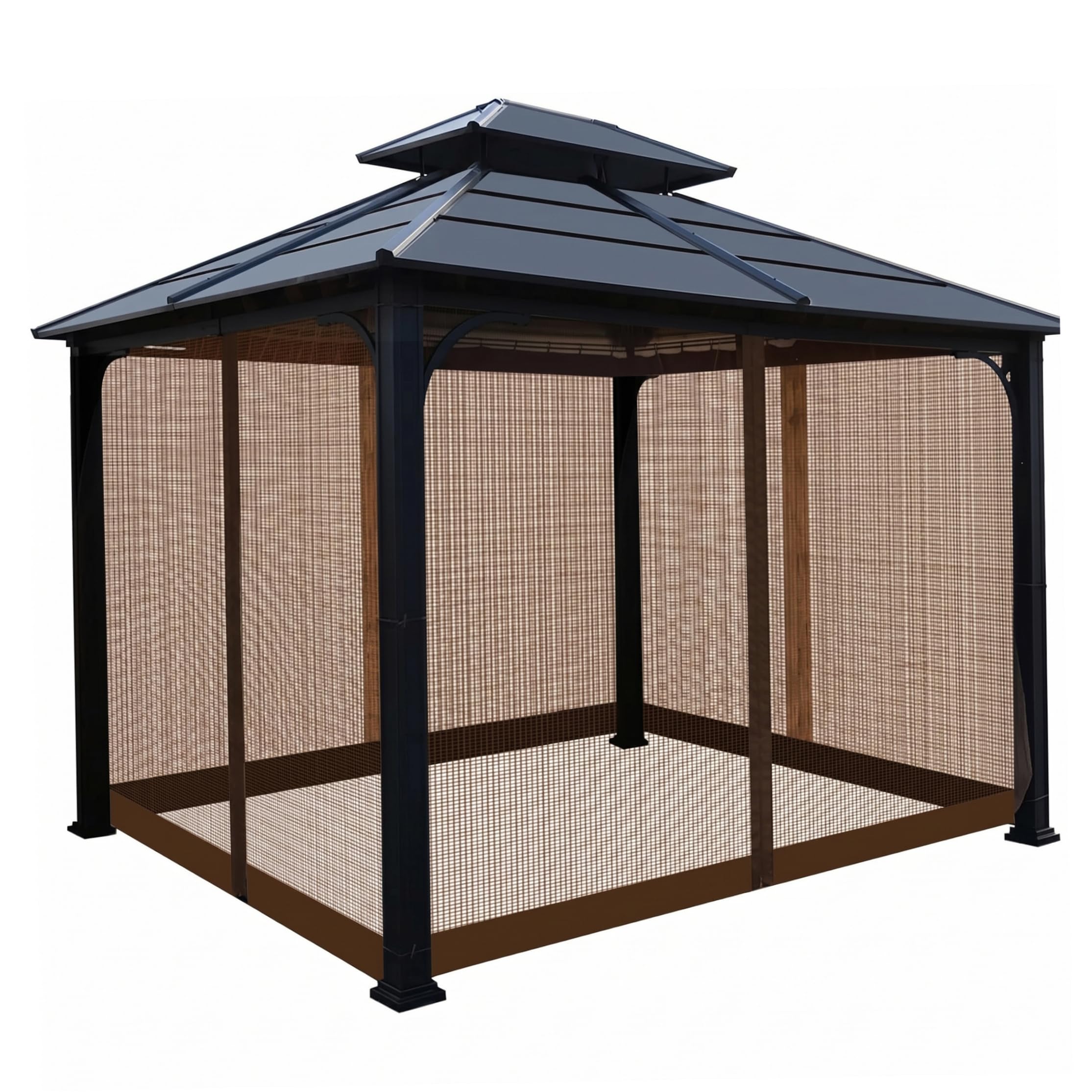 Gazebo Netting Replacement, 4-panel 10x10 Gazebo Netting, Stretchy Foldable Design Mosquitos Screen for Patio, Brown, Fits 118.1''x118.1'' Gazebos, Summer Decor