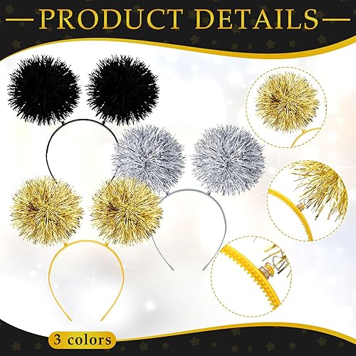 Miniatura 4 de Riceshoot 12 diademas con pompones, tiras de papel de aluminio, diadema de moda de oropel, diadema de bola esponjosa, diadema de alienígena,