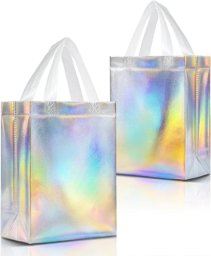 Miniatura 7 de Nush Nush Bolsas de regalo de oro rosa de tamaño grande, juego de 15 bolsas de regalo reutilizables de oro rosa con asas blancas, perfectas como